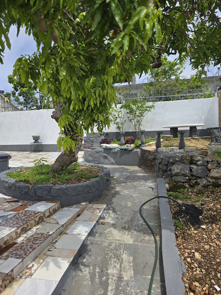 Comfortable outdoor lounge area for morning coffee